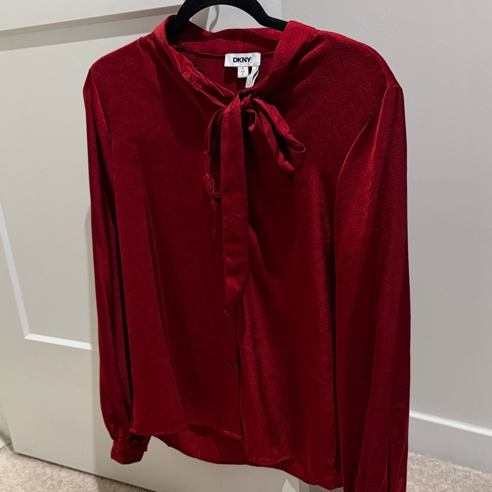 DKNY Rich Red Women's Blouse with Bow